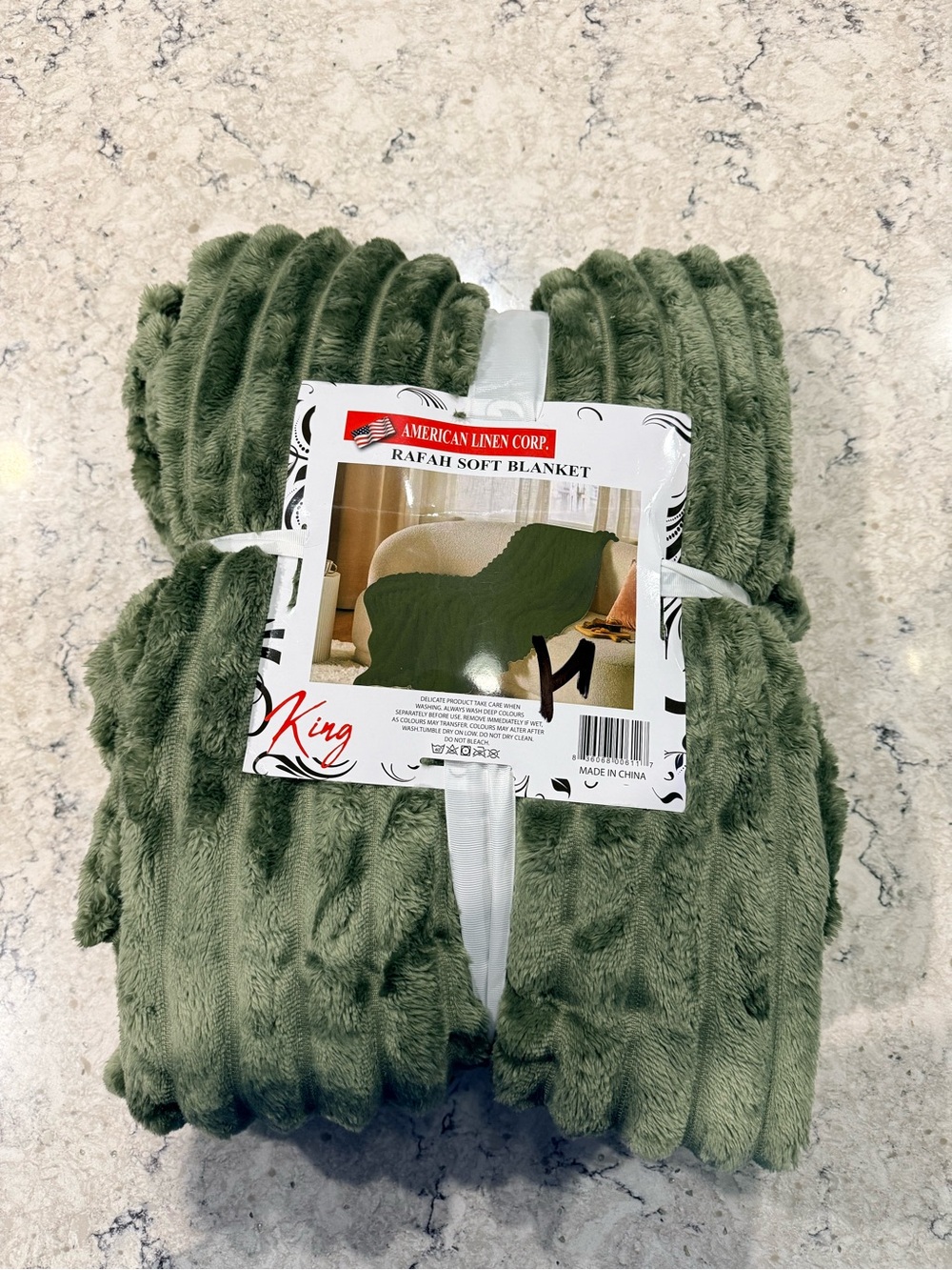 NEW King Size Rafah Soft Blanket American Linen Corp  - Olive Green